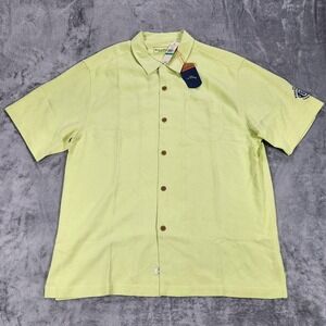 Tommy Bahama Shirt Mens Large Pinstripe Bowl Green Yankee Stadium Silk Camp Palm